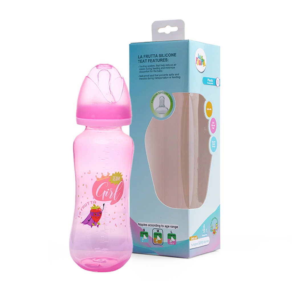 La Frutta Pink & Blue PP Feeding Bottle 240ml +4Months - Pink