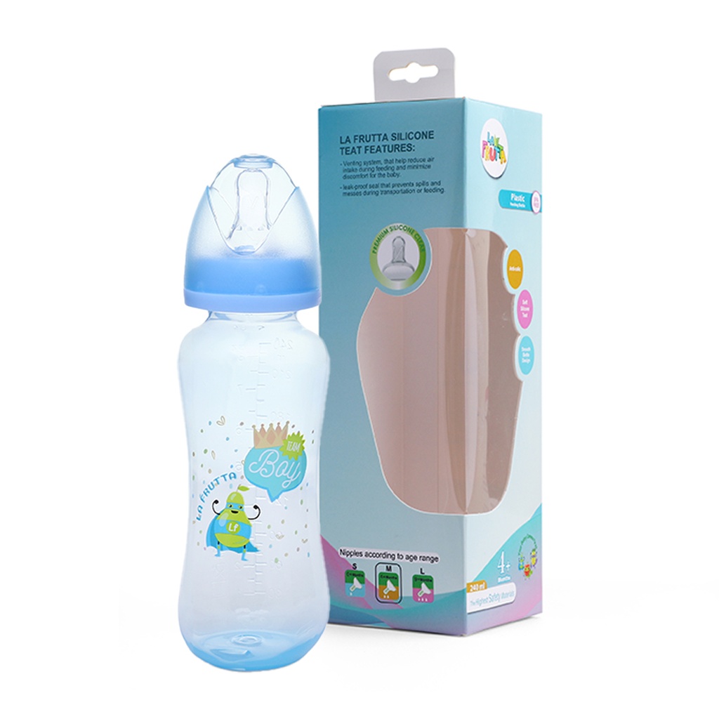 La Frutta Pink & Blue PP Feeding Bottle 240ml +4Months - Blue