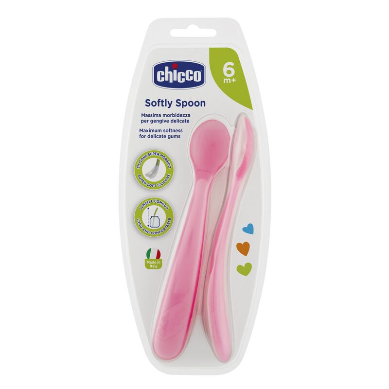 Chicco Soft Silicone Spoons - Pink