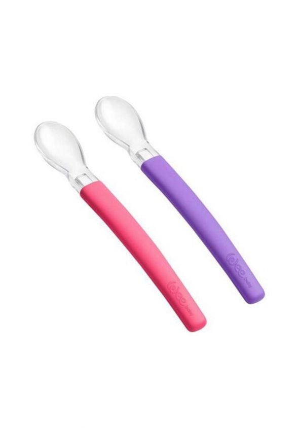 Wee Baby Spoon Double Set of Silicone Feeding Spoons - Pink