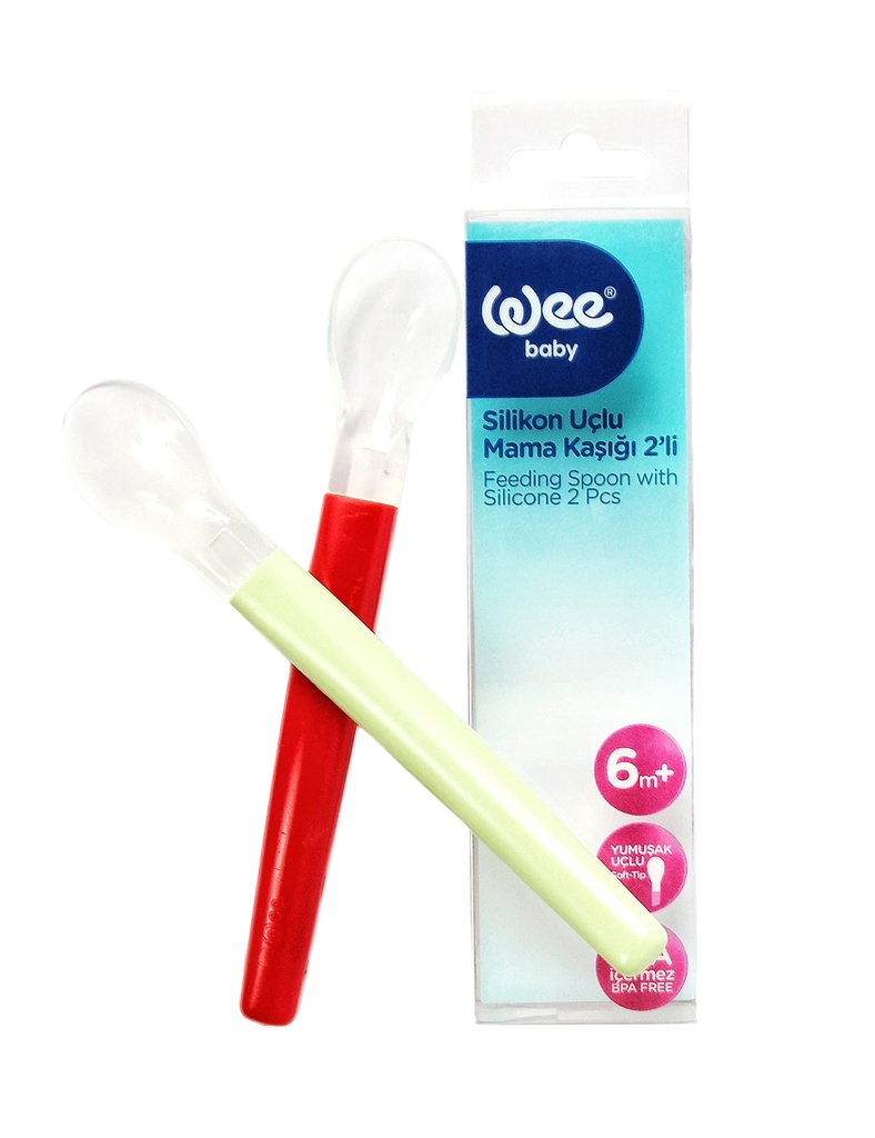 Wee Baby Spoon Double Set of Silicone Feeding Spoons - Red