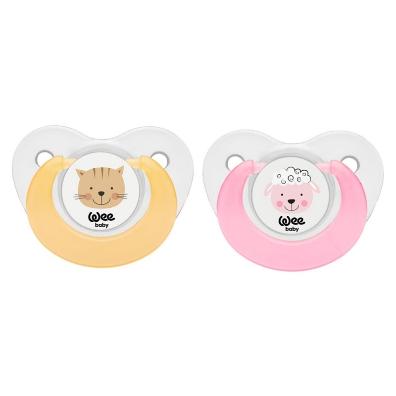 Wee Baby Double Fun Animals Pacifiers 0-6Months - Pink